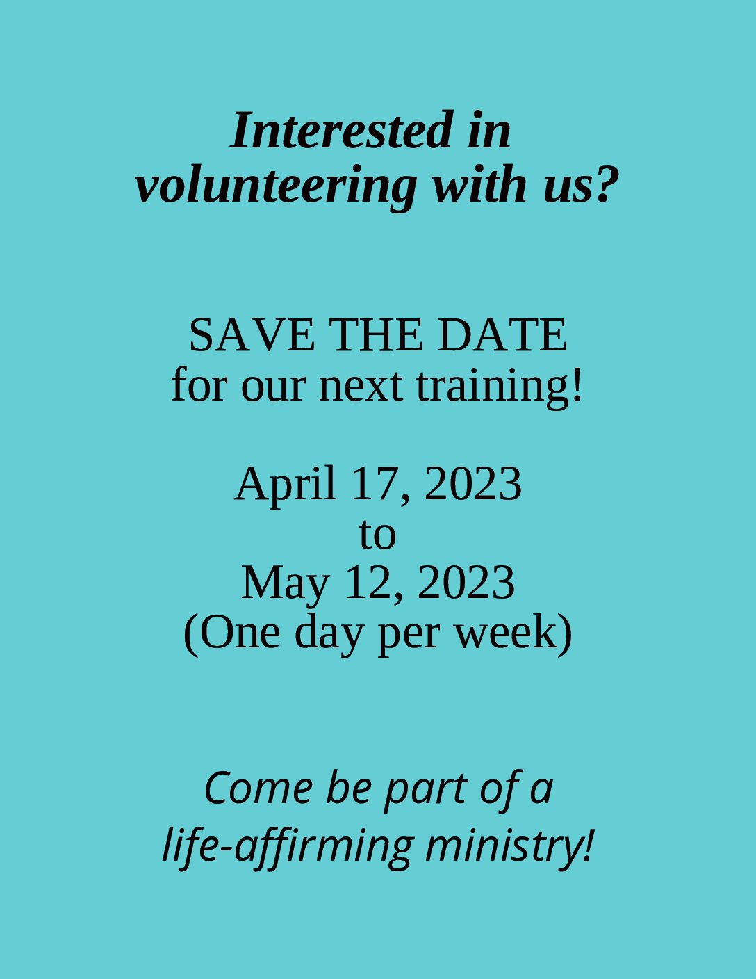 Volunteer Training Save the date